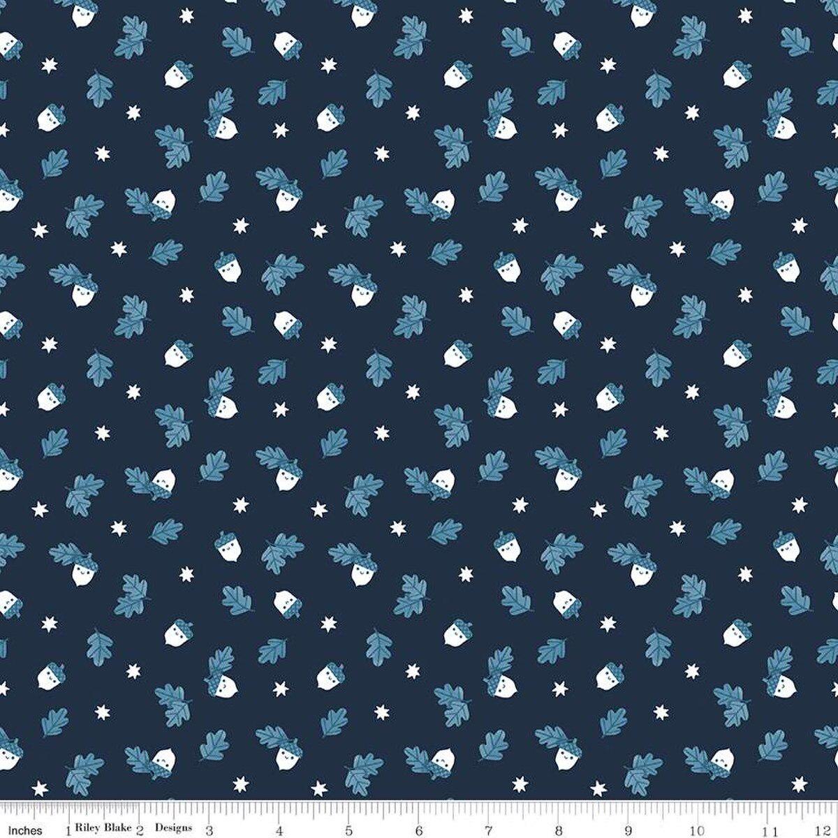 Quilting Cotton Twilight Creatures Happy Acorns Indigo Riley Blake
