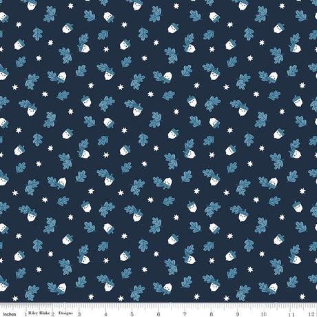 Quilting Cotton Twilight Creatures Happy Acorns Indigo Riley Blake