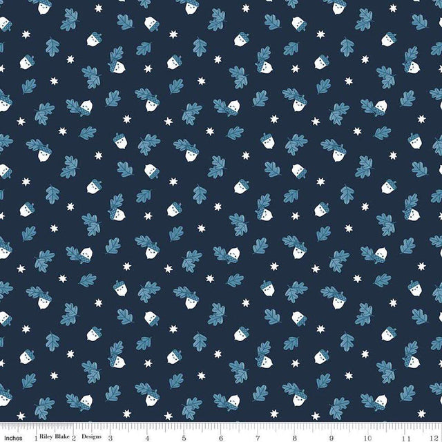 Quilting Cotton Twilight Creatures Happy Acorns Indigo Riley Blake