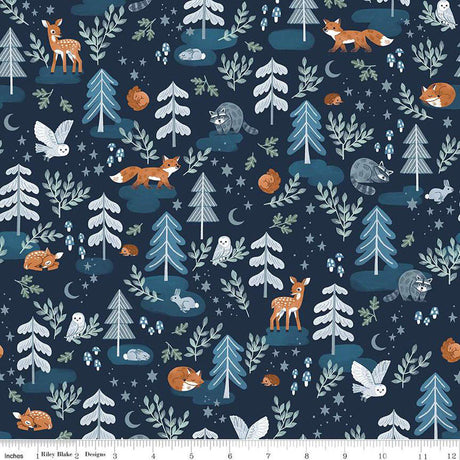 Quilting Cotton Twilight Creatures Main Indigo Riley Blake