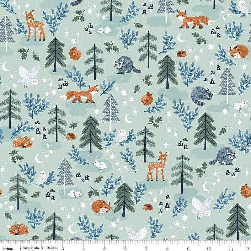 Quilting Cotton Twilight Creatures Main Mint Riley Blake