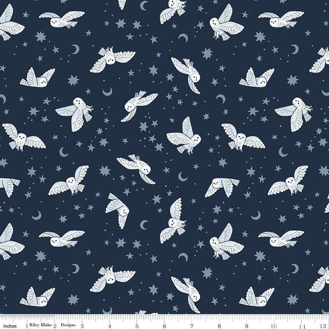Quilting Cotton Twilight Creatures Night Owls Indigo Riley Blake