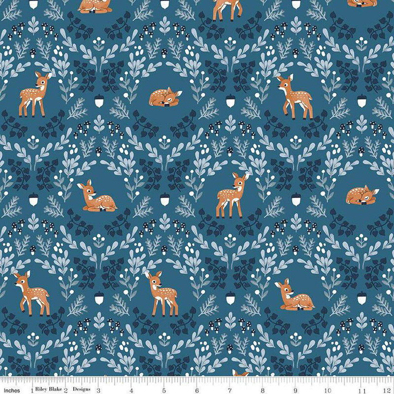 Quilting Cotton Twilight Creatures Wild Fawns Blue Riley Blake Designs