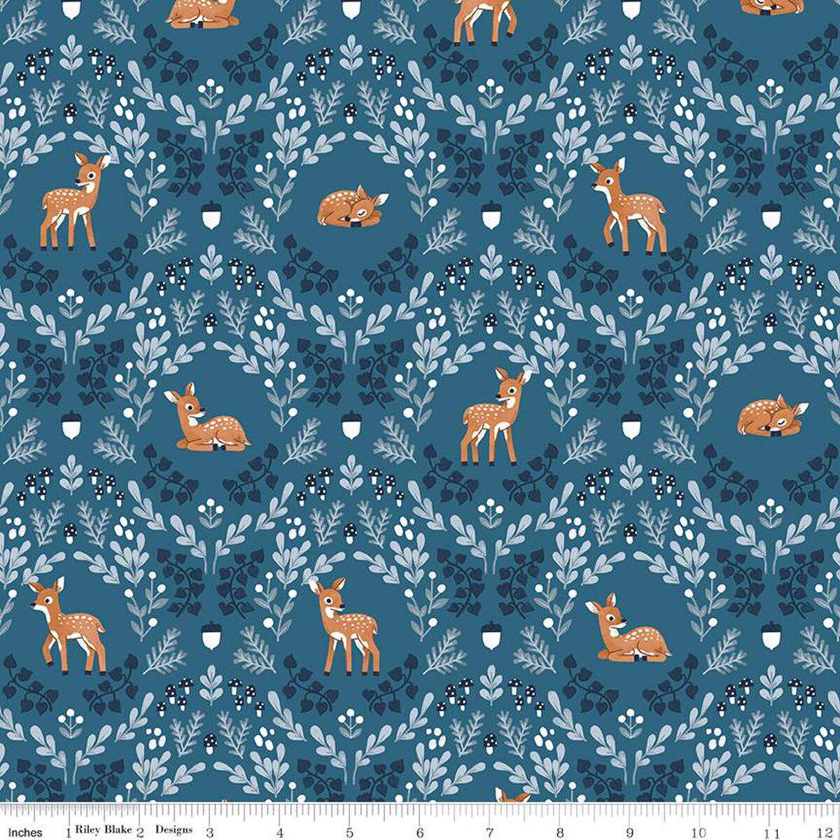 Quilting Cotton Twilight Creatures Wild Fawns Blue Riley Blake Designs