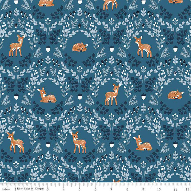 Quilting Cotton Twilight Creatures Wild Fawns Blue Riley Blake Designs