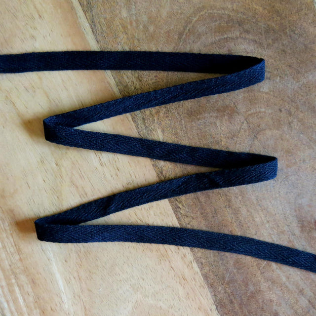 Black Cotton Twill Tape 3/8 Inch Herringbone