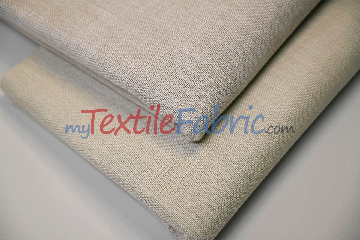 Upholstery Weight Poly Linen Fabric - Ivory, Taupe, Non Woven Backing, 60" Width (1 Yard)
