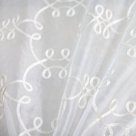 Uptown Metallic Embroidered Sheer Polyester Fabric - White, Champagne, Brass, 110" Width (1 Yard)