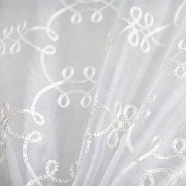 Uptown Metallic Embroidered Sheer Polyester Fabric - White, Champagne, Brass, 110" Width (1 Yard)