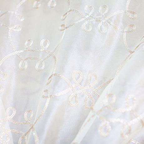 Uptown Metallic Embroidered Sheer Polyester Fabric - White, Champagne, Brass, 110" Width (1 Yard)