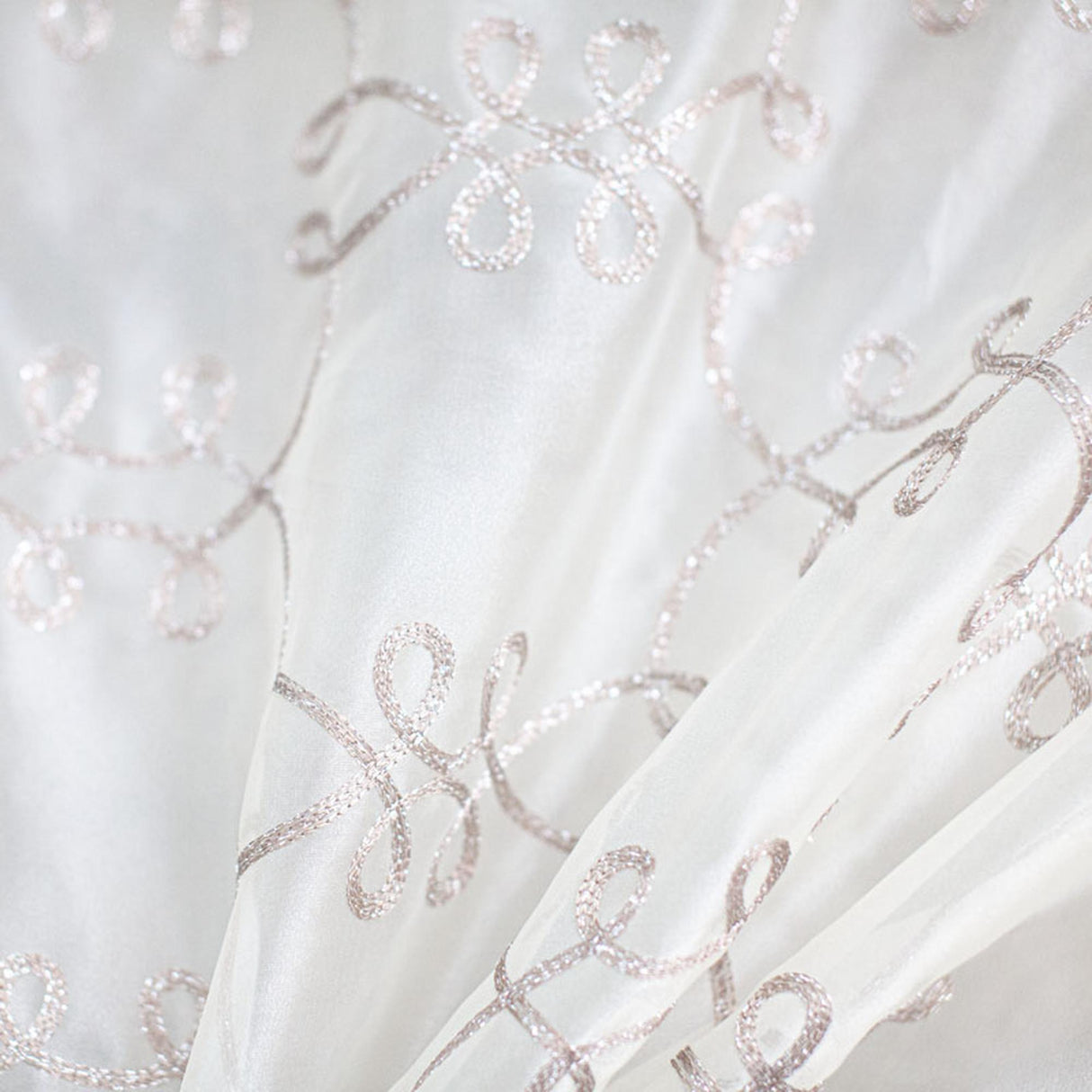 Uptown Metallic Embroidered Sheer Polyester Fabric - White, Champagne, Brass, 110" Width (1 Yard)