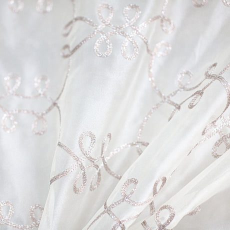 Uptown Metallic Embroidered Sheer Polyester Fabric - White, Champagne, Brass, 110" Width (1 Yard)