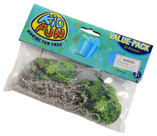 RADYAN camo dog tags for kids themed parties and event favors