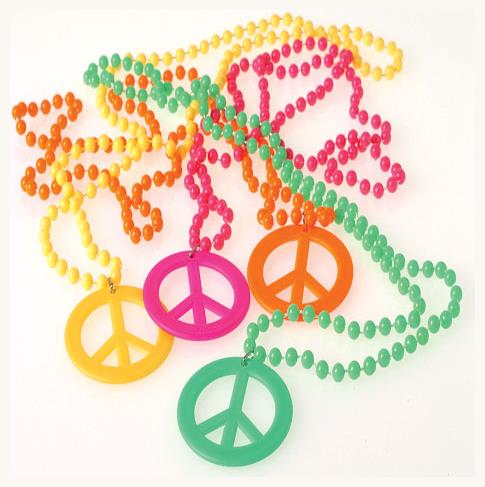 Colorful Peace Sign Necklaces Set of 12 for Retro Parties Events and Costume Accessories