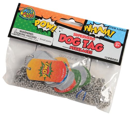 Superhero Dog Tag Necklaces for Kids Birthday Party Favors and Themed Events