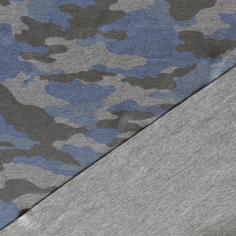 Poly Lycra Jersey Knit Fabric Blue Grey Camo Marl Dry-Flex Ubersoft