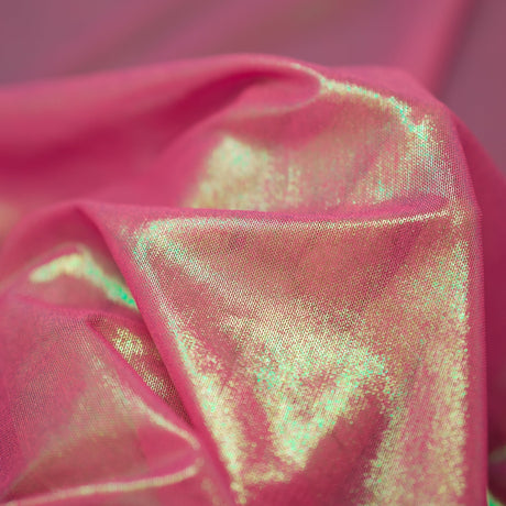 Ultrasheen Foiled Power Mesh Polyester Fabric - 4-Way Stretch Foil Finish, 56" Width (1 Yard)