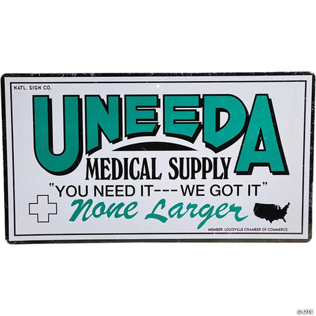 Officially Licensed Uneeda Medical Supply Metal Sign Halloween Decor, for spooky Halloween party and home decor