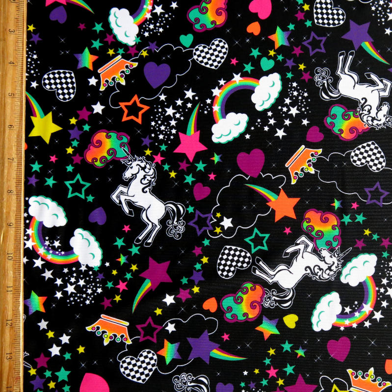 Swim Knit Nylon Spandex Unicorns and Rainbows
