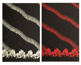 Hibiscus Buds Single Border Design Poly Cotton Fabric - Red, White Border, 45" Width (1 Yard)