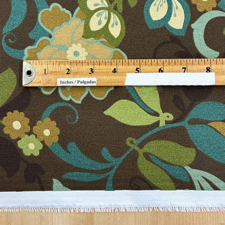 Floral Print Canvas Cotton Fabric - Brown/Green Floral Print, 55/56" Width (1 Yard)