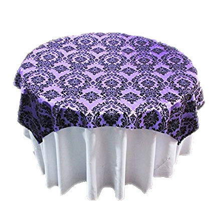 Black Purple Taffeta Flocking Damask Square Overlay 85″ x 85″