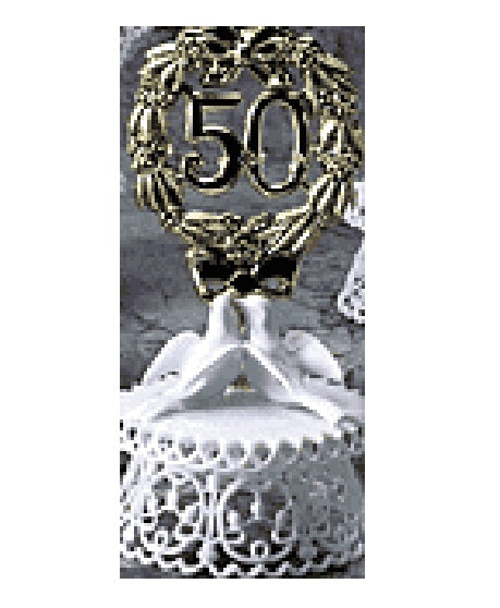 Anniversary Cake Topper - E50- Golden Anniversary with Doves