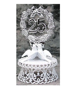 Anniversary Cake Topper - E25- Silver Anniversary with Doves