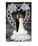 Wedding Cake Topper - E780 - Bride & Groom, Hearts & Flowers Topper, 9 1/2" high