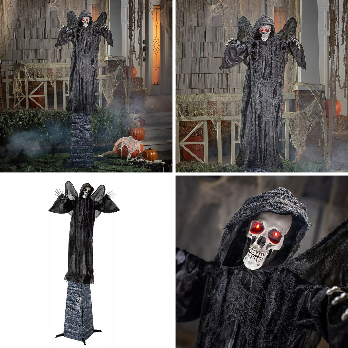 Animated Standing Skeletal Reaper with Wings – 33 1/2" x 74 3/4" Halloween Decoration