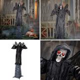 Animated Standing Skeletal Reaper with Wings – 33 1/2" x 74 3/4" Halloween Decoration