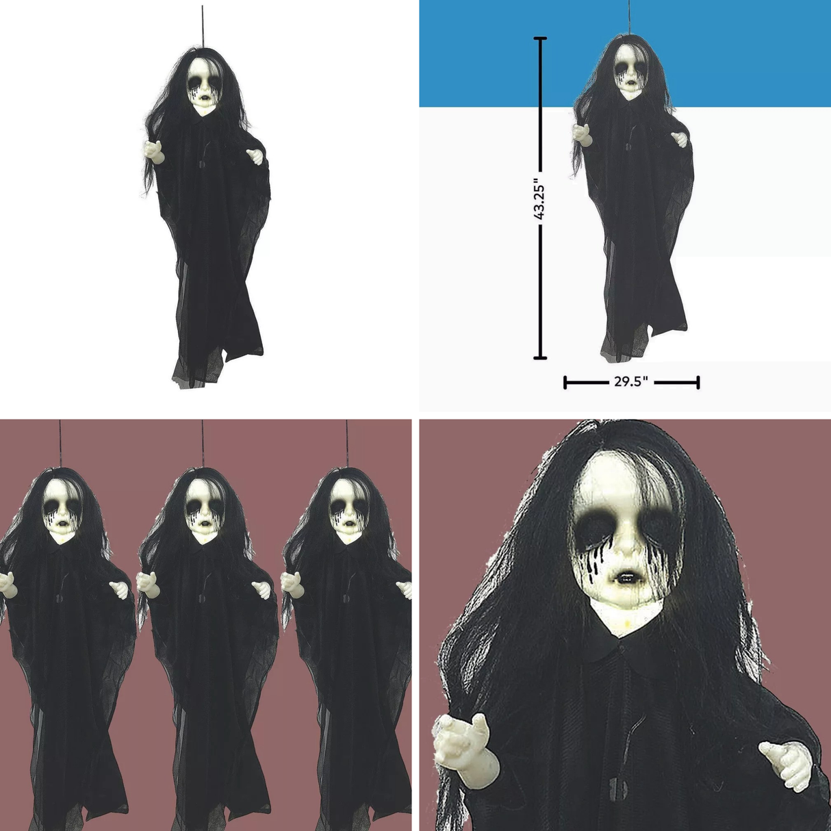 Light Up Hanging Undead Girl Halloween Decoration 29.5 x 43.25 Inch