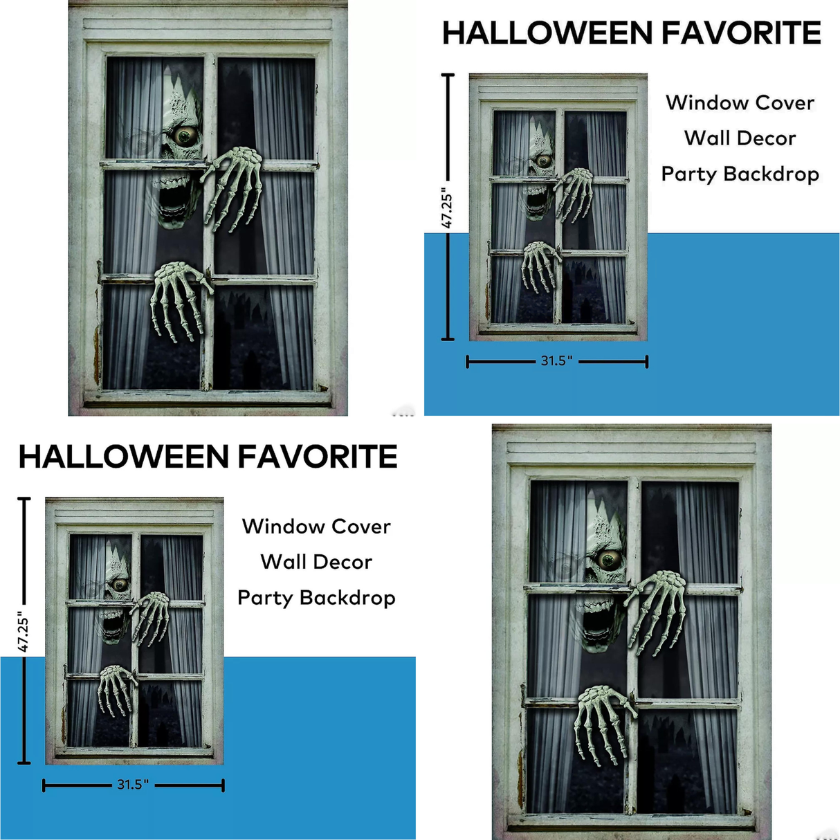 Halloween Skull & Hands Scary Window Frame Hanging Decoration 31 1/2" x 47 1/4"
