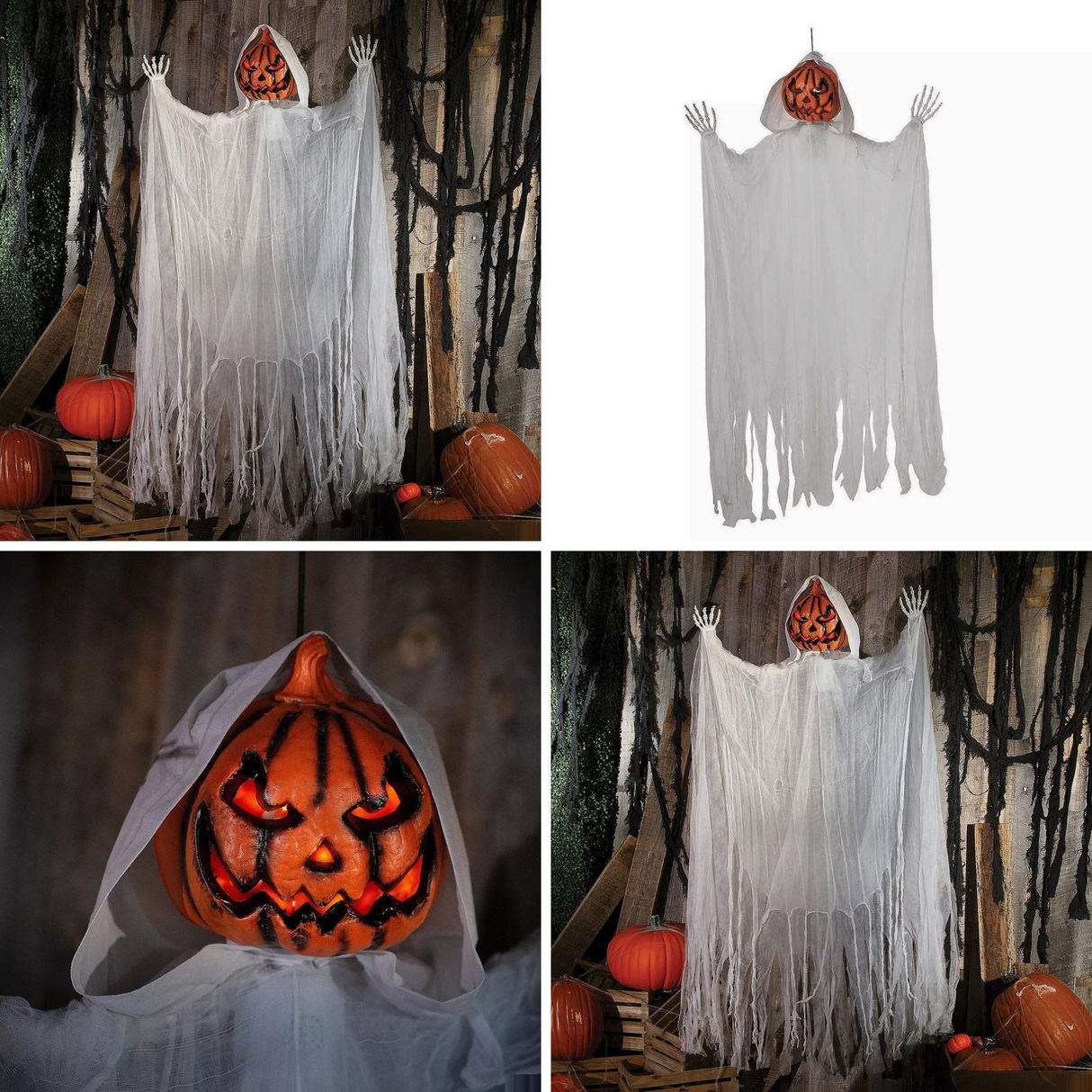 66 Inch Hanging Animated White Robe Pumpkin Man Halloween Decoration