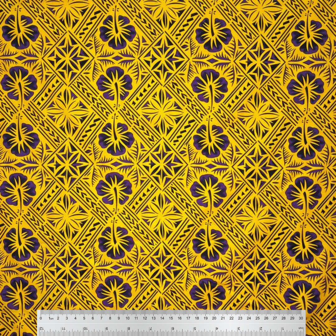 Traditional Tapa Hibiscus Cotton Fabric - Black And Green, 36" X 45" (1 Yard)