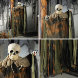 29 1/2" Hanging Pumpkin Man with Burlap Skeleton Head Halloween Decoration