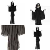 8 Ft 2 Inch Hanging Skeleton Reaper Black Cloak Halloween Decoration