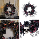 Light Up Dead Roses & Skull Halloween Wreath Decoration 23 1/2"