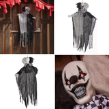 4 Foot Hanging Animated Black And White Clown Halloween Decoration
