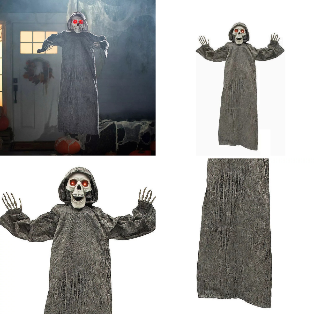 4 Ft Hanging Gray Skeleton Reaper Halloween Decoration