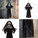 19 3/4" Hanging Black and White Nun with Cross Halloween Decoration