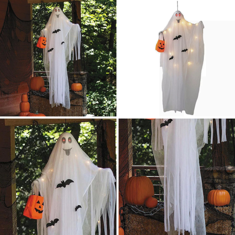 Decoración de Halloween Fantasma Colgante Iluminado de 5 pies 10 3/4" con Bolsa de Calabaza  