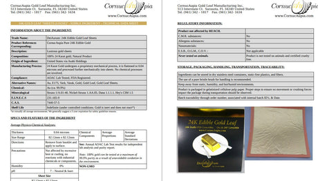 Edible Gold Leaf Sheets, 24K 3 3/8" - 25 Sheets