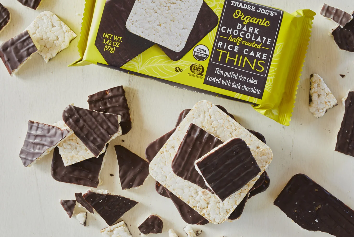 Traders Joe's  Organic Dark Chocolate Half-Coated Rice Cake Thins