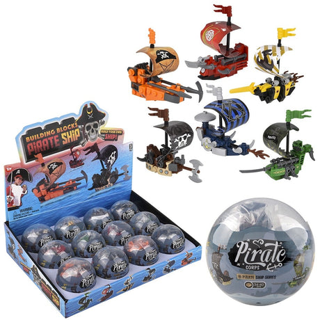 Building Block Pirate Ship (12 Pc Display)