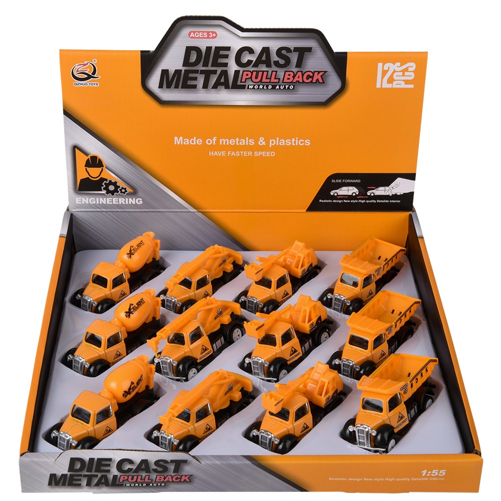 Construction Vehicles Pull-Back Die-Cast Set (12 PC Display)