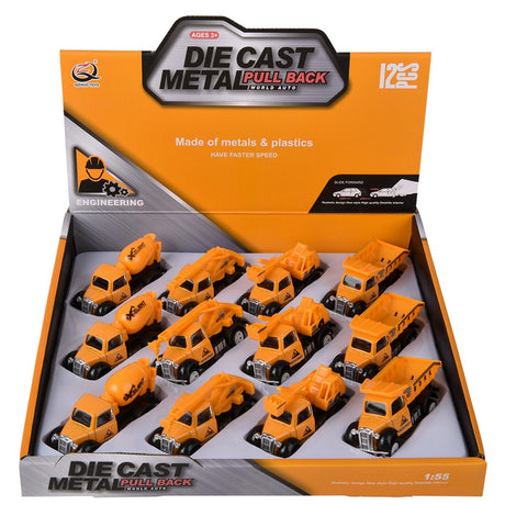 Construction Vehicles Pull-Back Die-Cast Set (12 PC Display)