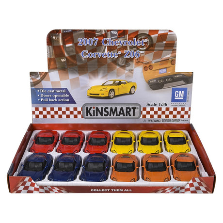 Die-Cast Pull Back 2007 Chevrolet Corvette Z06 (12 PC Display)