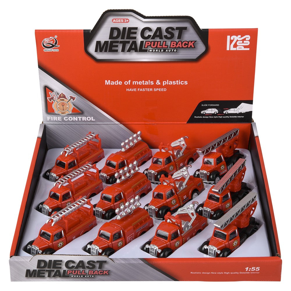 Pull Back Fire Engine 3" Die-Cast Classic (12 Pc Display)