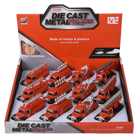 Pull Back Fire Engine 3" Die-Cast Classic (12 Pc Display)
